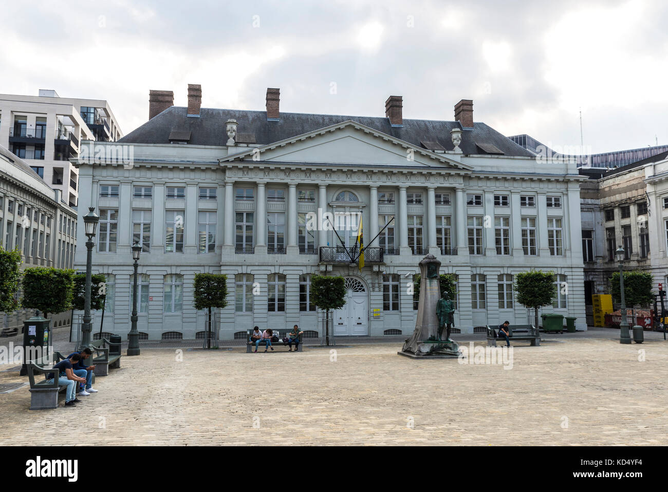 Brussels, Belgium - August 27, 2017: Martyrs Square with people walking around in Brussels, Belgium. Monument dedicated to te martyrs of the 1830 revo Stock Photo