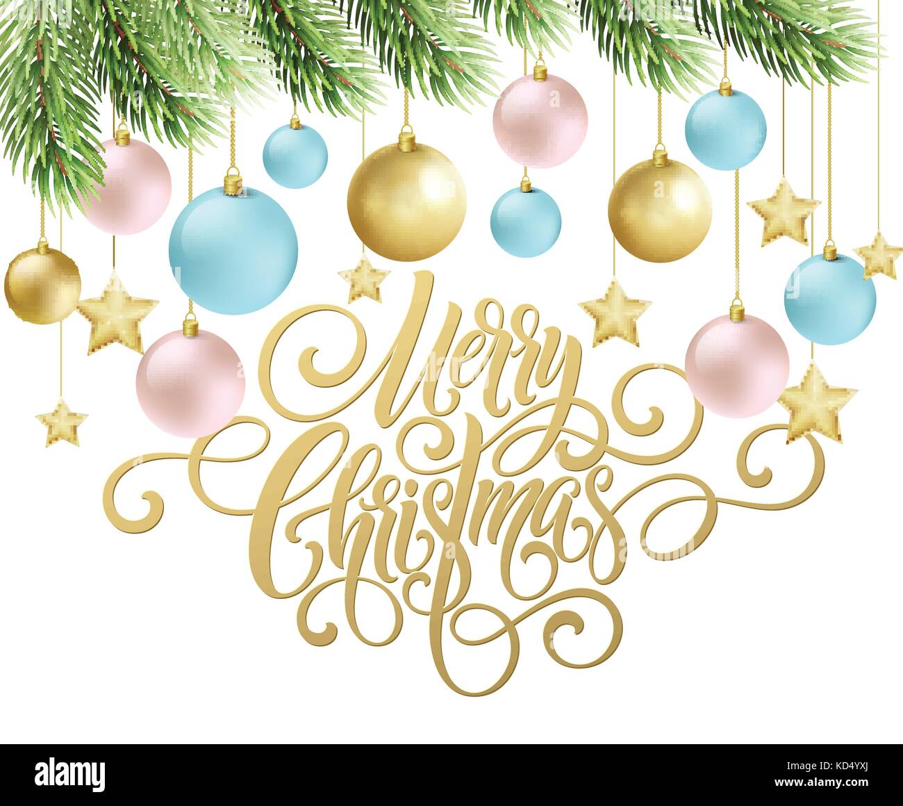 Merry Christmas handwriting script lettering. Greeting background with