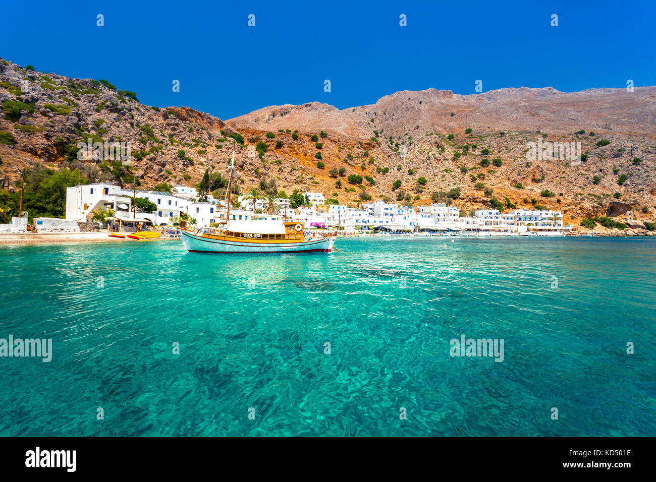 Greek village of Loutro, Chania, Crete, Greece. Stock Photo