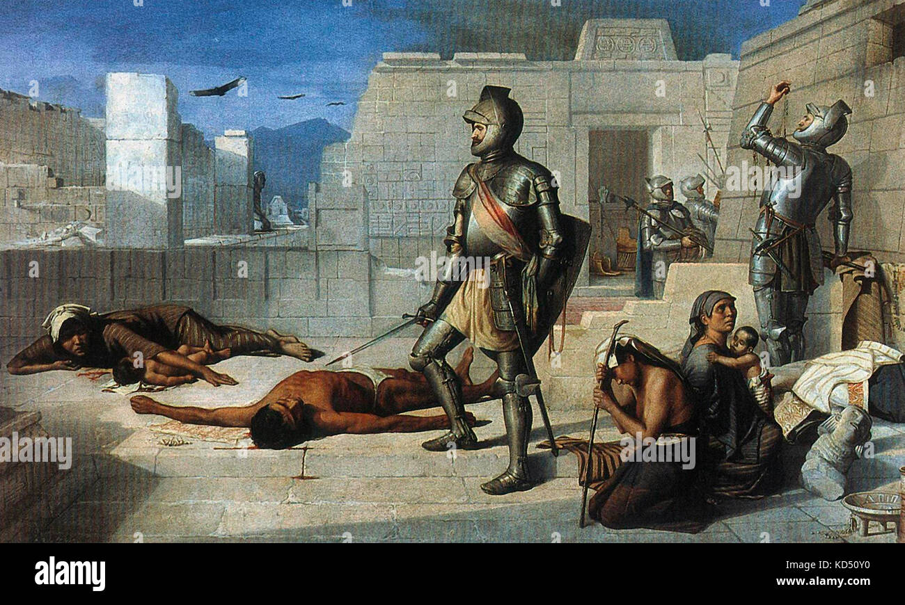 Episodes of the Conquest of Mexico: The Massacre of Cholula - Felix Parra, circa 1877 Stock Photo