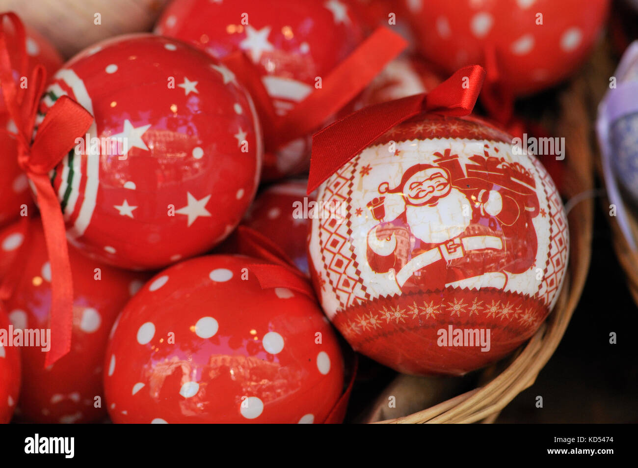 Christmas balls for sale at Santa Llúcia Christmas market, Barcelona
