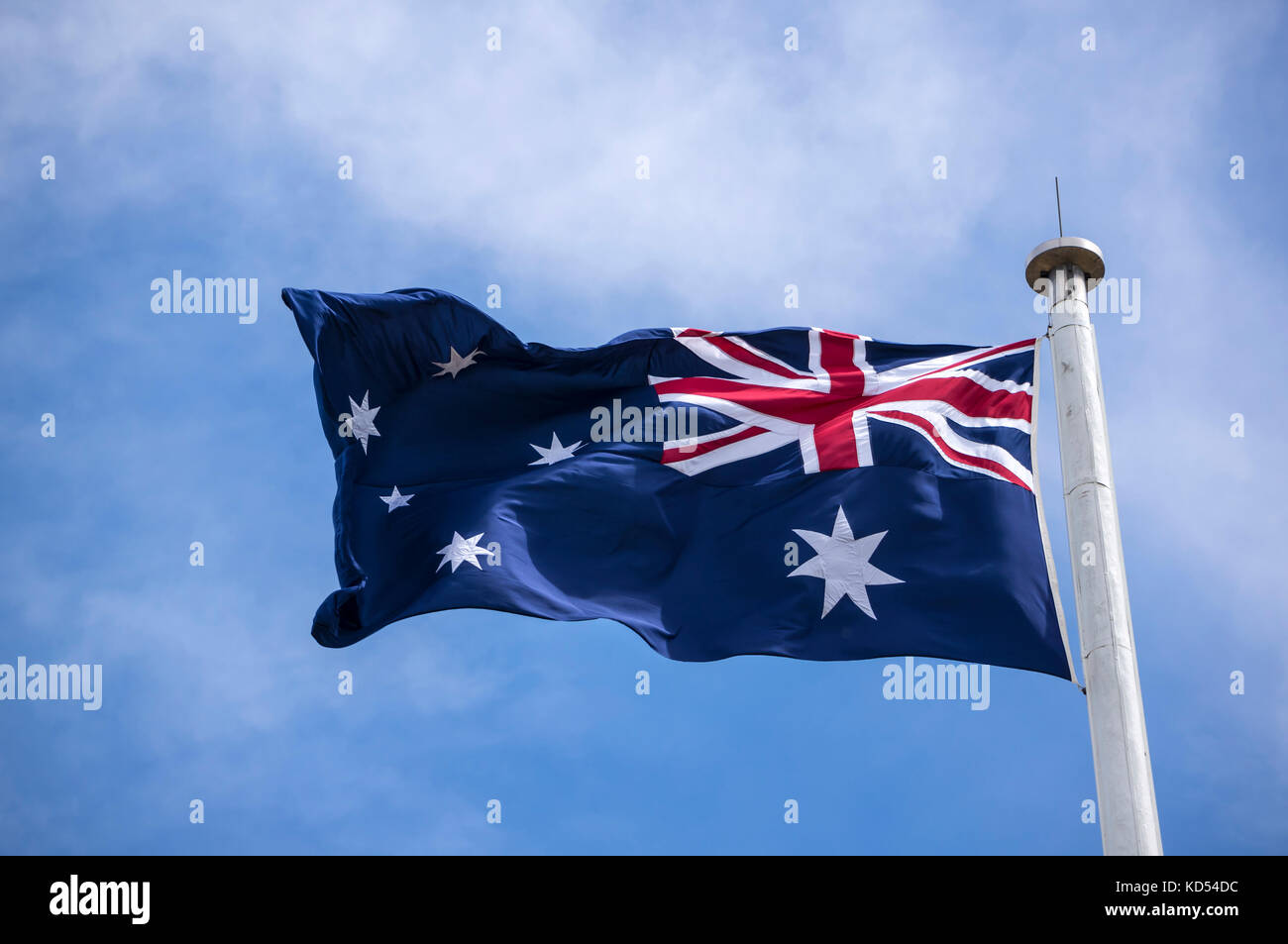 Australian Flag flying in Canberra, ACT, Australia Stock Photo