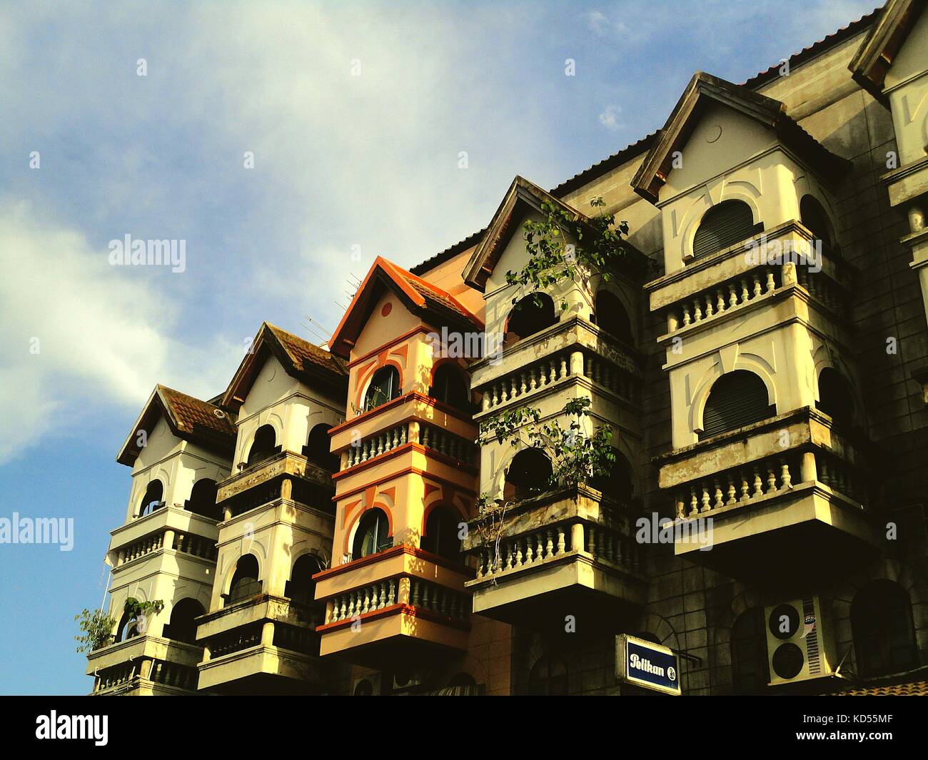 Low angle view of old colonial buildings in Chiang mai, Thailand Stock Photo