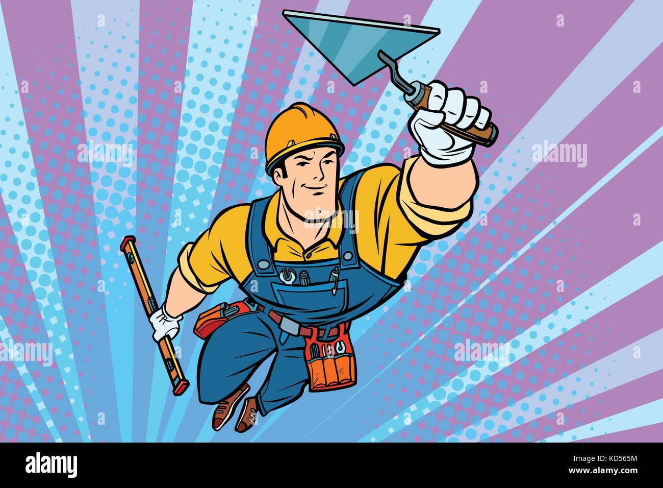 Superhero Builder professional flying. Comic book cartoon pop art retro ...