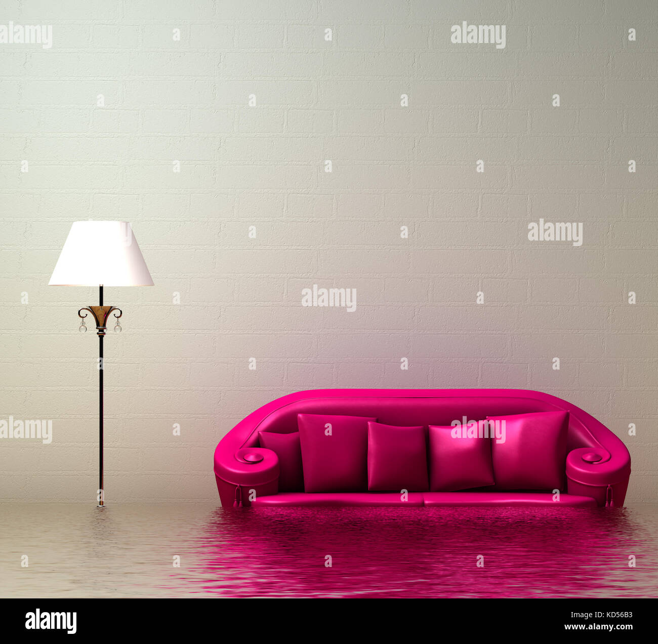 Pink couch with standard lamp in minimalist interior Stock Photo