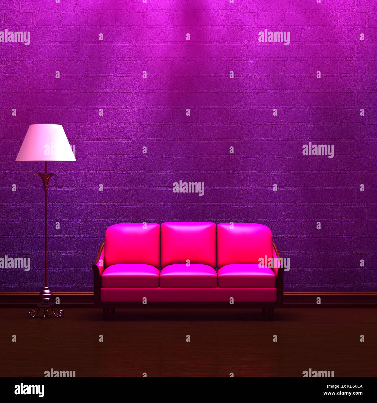 Pink couch  and standard lamp in  purple minimalist interior Stock Photo