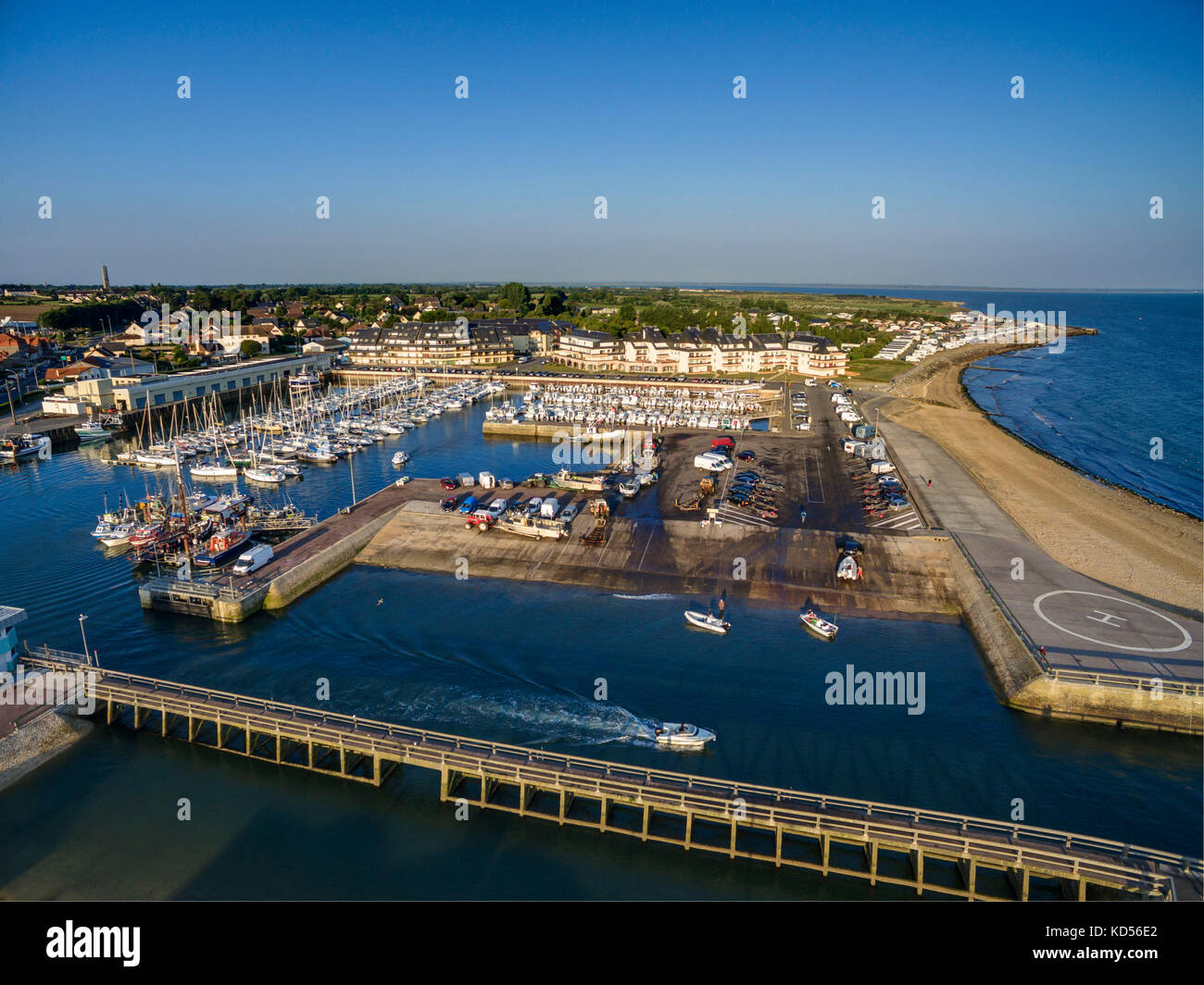 Grandcamp-Maisy (Normandy, north-western France): aerial view over the  harbour and the village (not available for postcard production Stock Photo  - Alamy