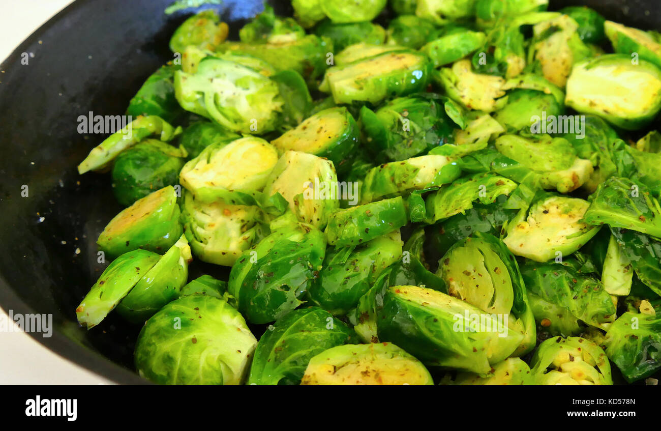 Freshly sauteed brussels sprouts ready to nourish and satisfy taste buds to the maximum! Stock Photo