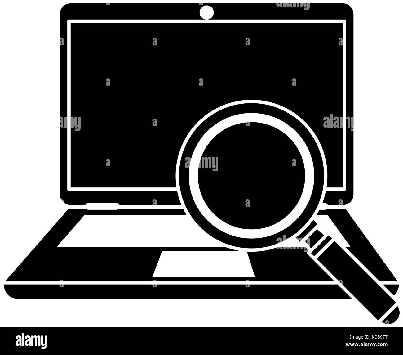 Retro Computer Magnifying Symbol laptop computer with magnifying glass vector illustration design Stock ...