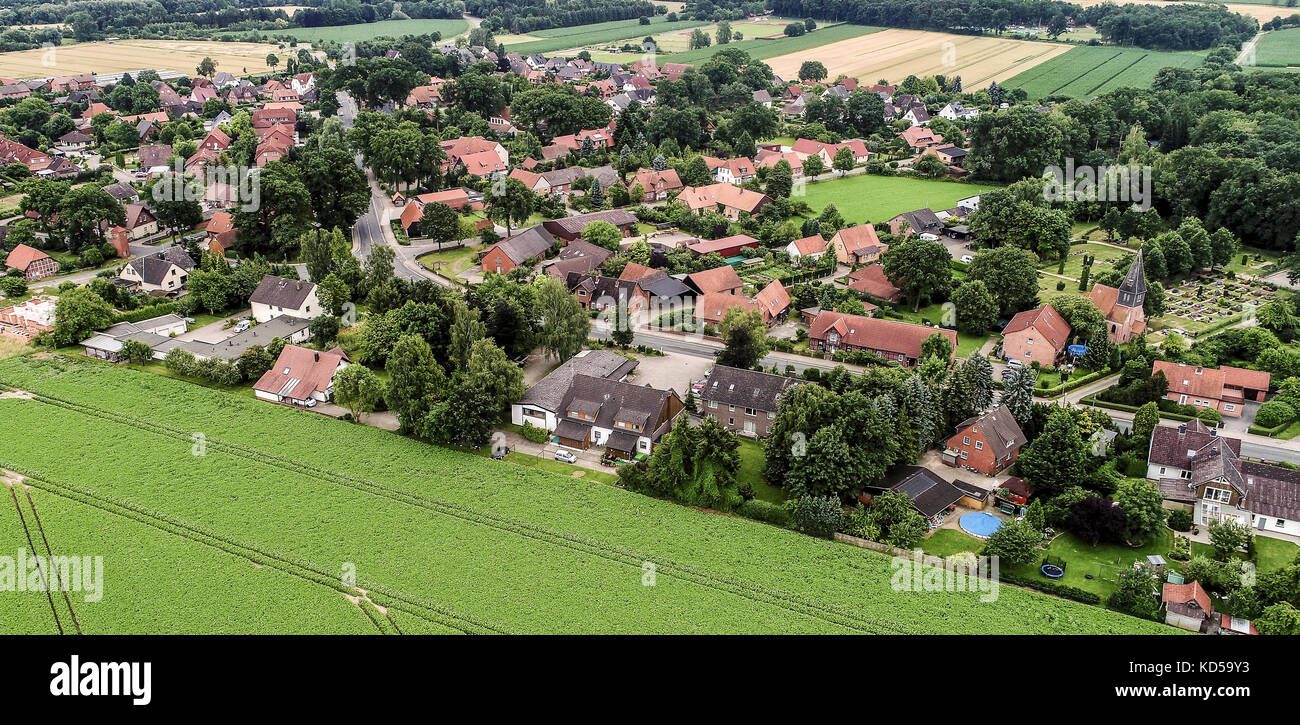 Ahnsen, Lower Saxony, Germany, shot from the air of a village Stock Photo