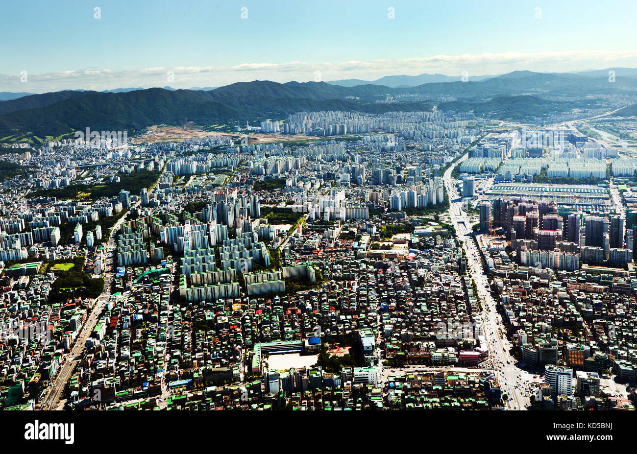 An aeiral view of the Southern neighborhoods of Seoul. Stock Photo