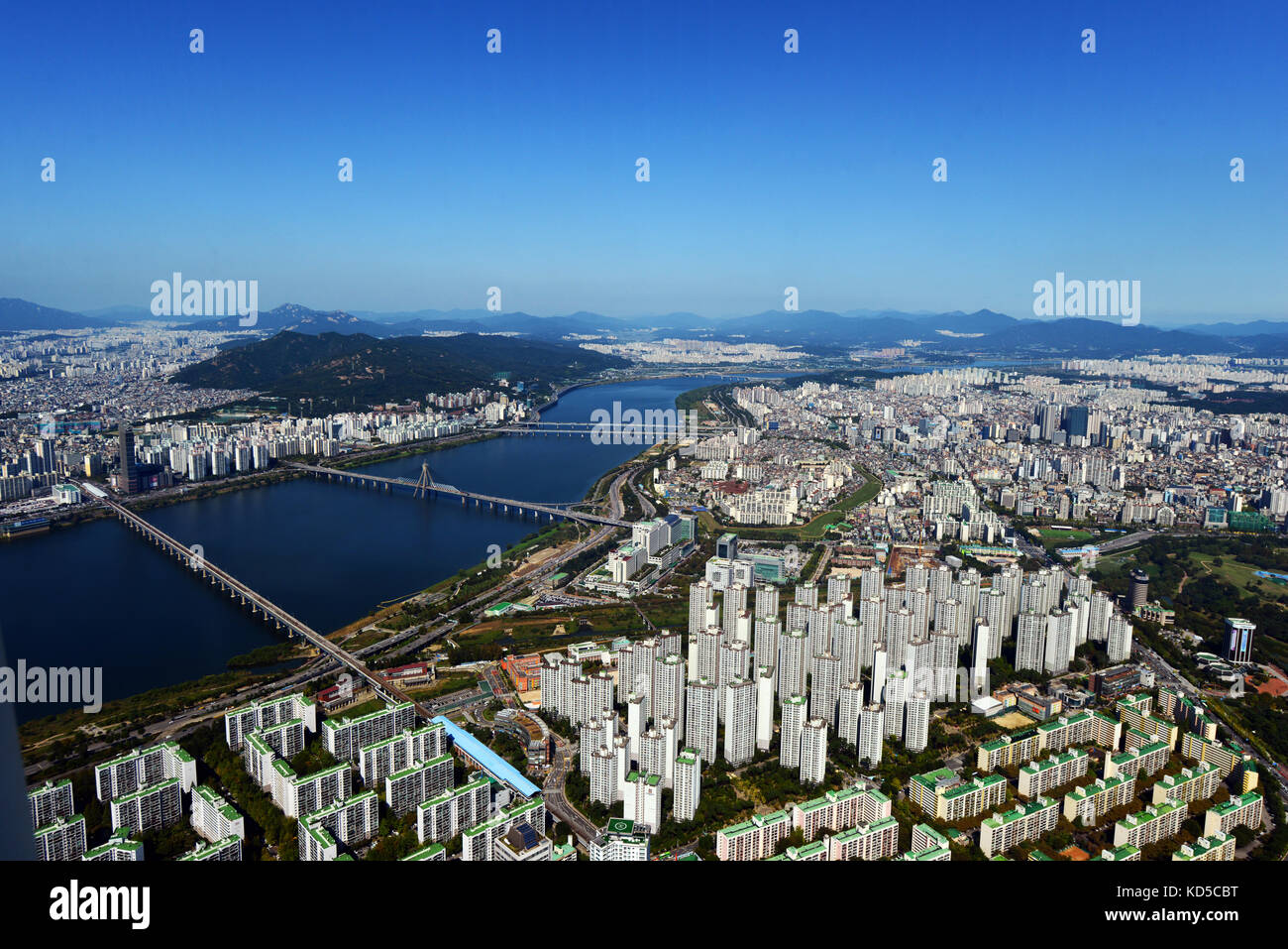 Beautiful views of Seoul from the top of the Lotte world tower. Stock Photo
