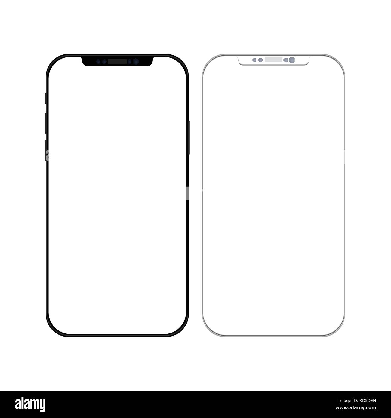 Smartphone in Black and White Color with Blank Screen - Mockup Template - EPS10 Vector Illustration Stock Vector