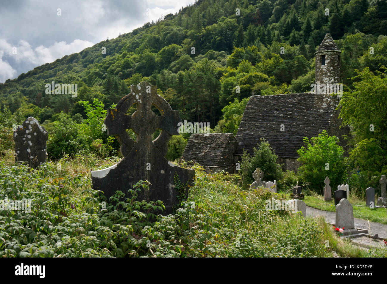 Stone ruins of old monastic settlement built in 6th century at Glendalough,county wicklow,ireland Stock Photo