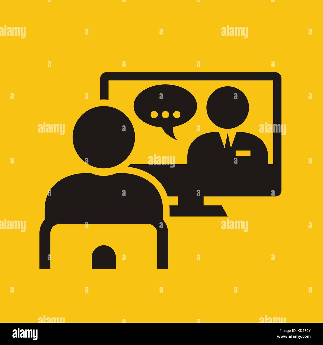 Video conference call - man on chair near monitor Stock Vector