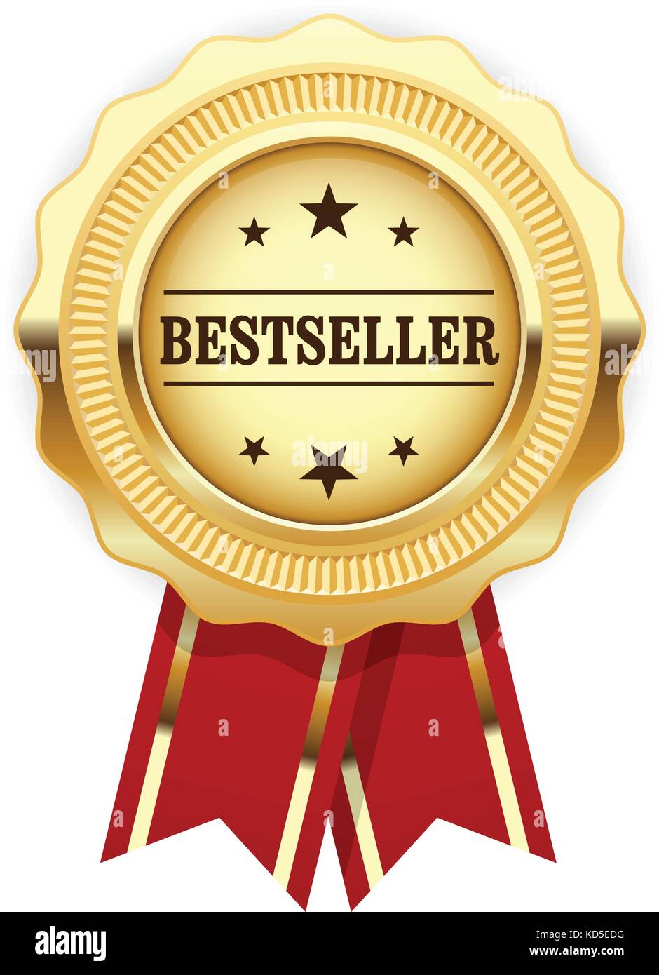 Golden medal Bestseller with red ribbon Stock Vector
