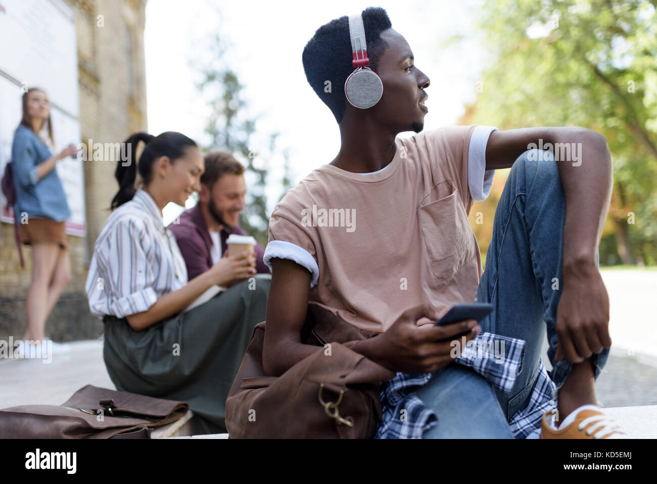 african american student in headphones Stock Photo - Alamy