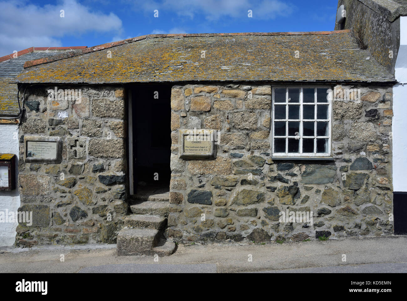 St Leonard's Chapel, St Ives, Cornwall, England., commemorating the record breaking passage made by the St Ives lugger SS5, Scarborough-St Ives 1902 Stock Photo