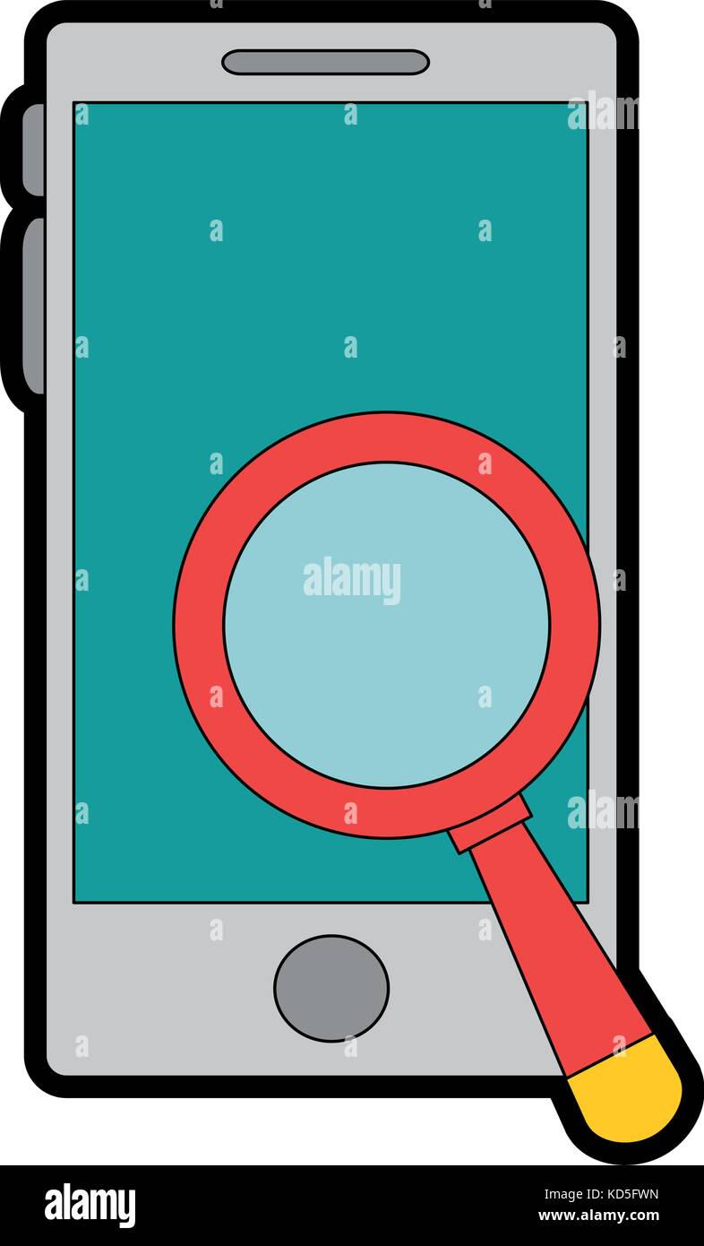 smartphone device with magnifying glass vector illustration design ...