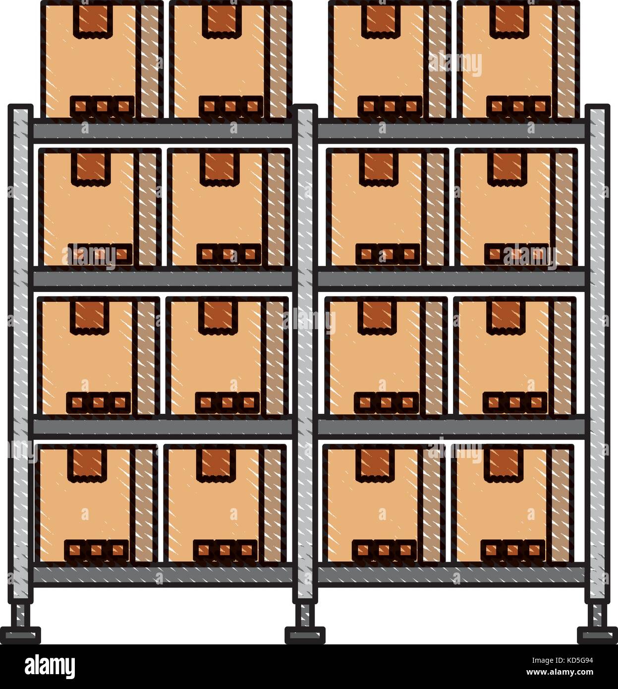 shelf with carton boxes warehouse storage cardboard cargo Stock Vector ...