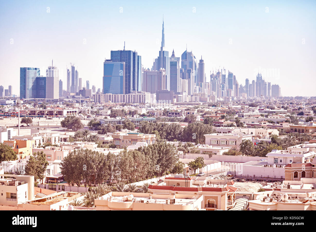 Color toned picture of Dubai skyline, United Arab Emirates. Stock Photo
