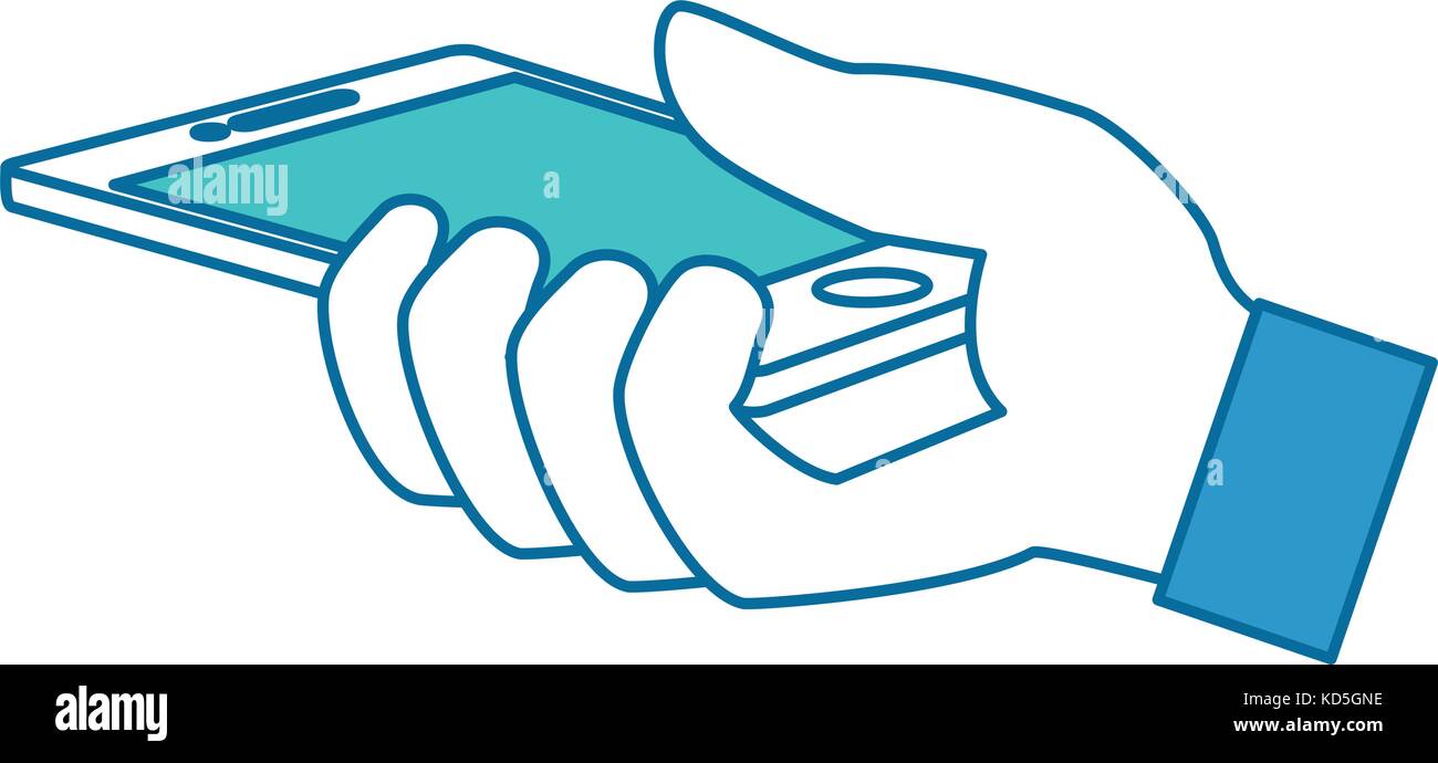 hand user with smartphone device isolated icon vector illustration ...