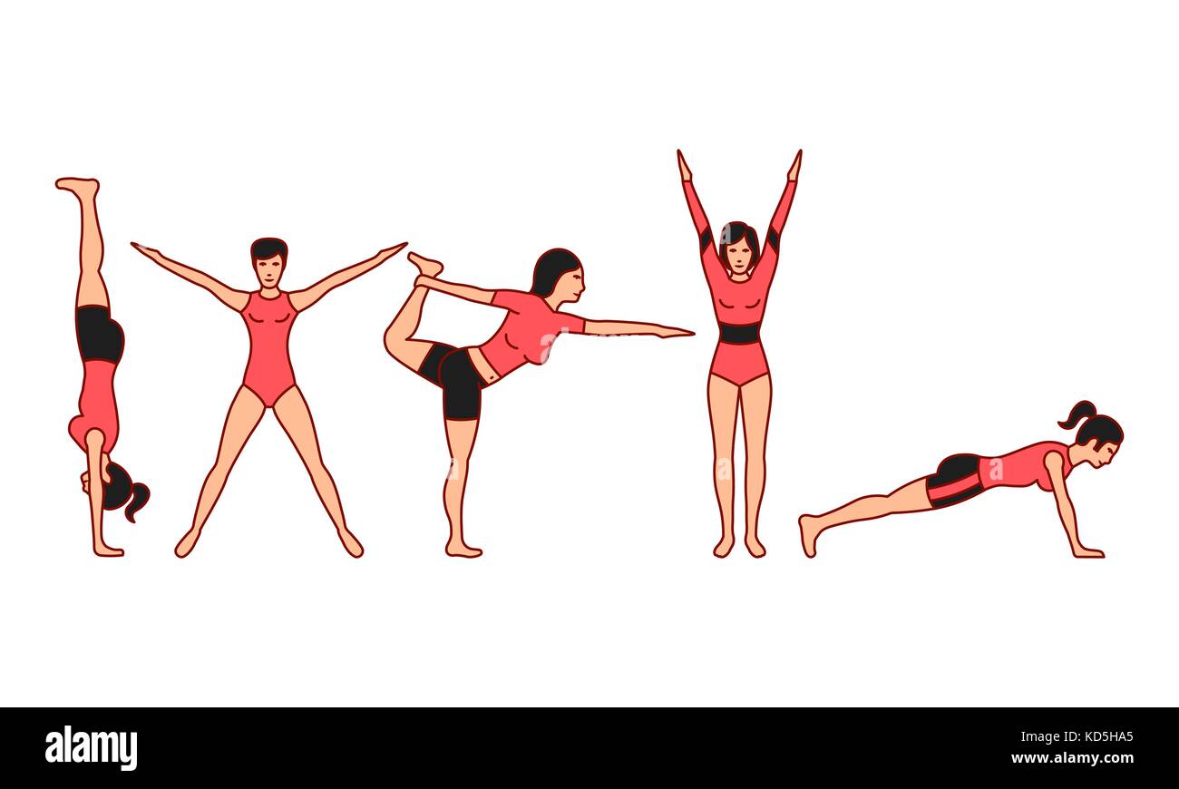 Vector illustrations set of gymnastic positions on white background