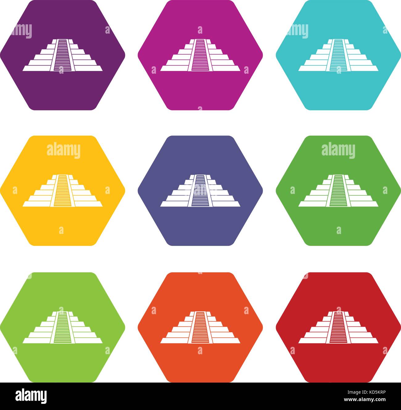 Ziggurat in Chichen Itza icon set color hexahedron Stock Vector