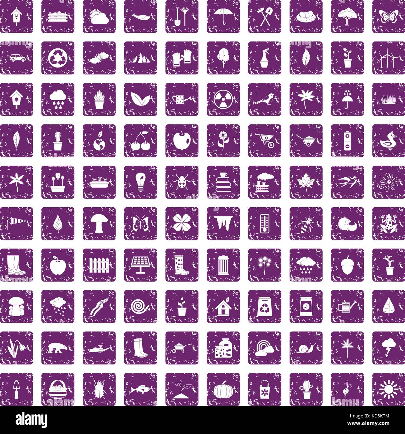 100 garden stuff icons set grunge purple Stock Vector Image & Art - Alamy