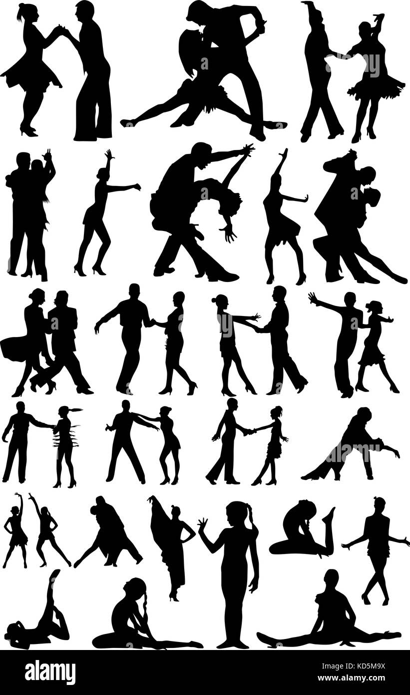 Beautiful dance people in different poses silhouette vector Stock ...