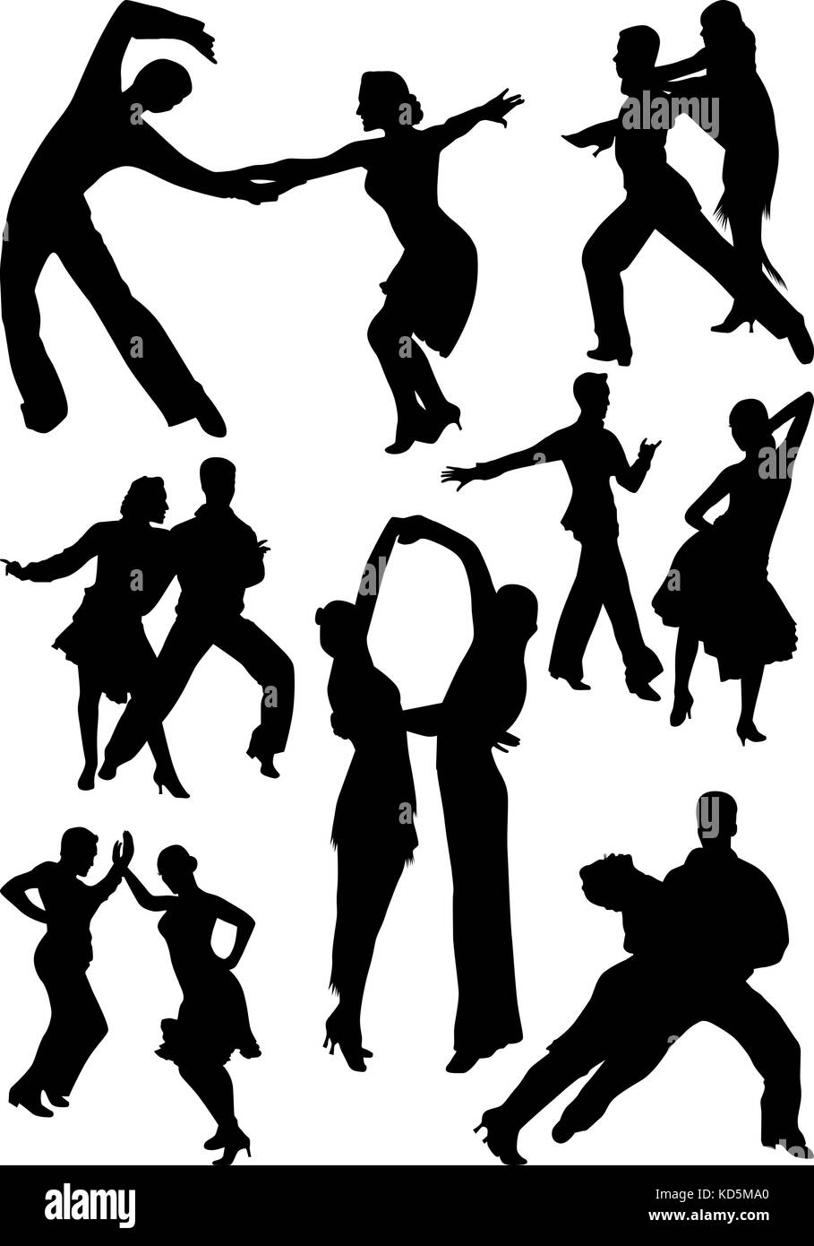 beautiful dance people in different poses silhouette vector Stock ...