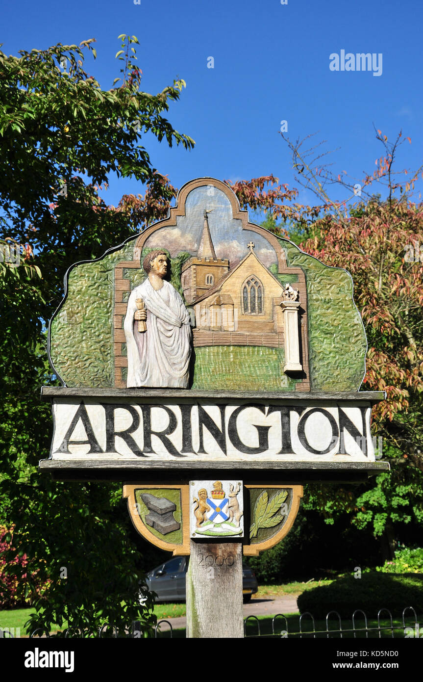 Village sign, Arrington, Cambridgeshire, England, UK Stock Photo - Alamy