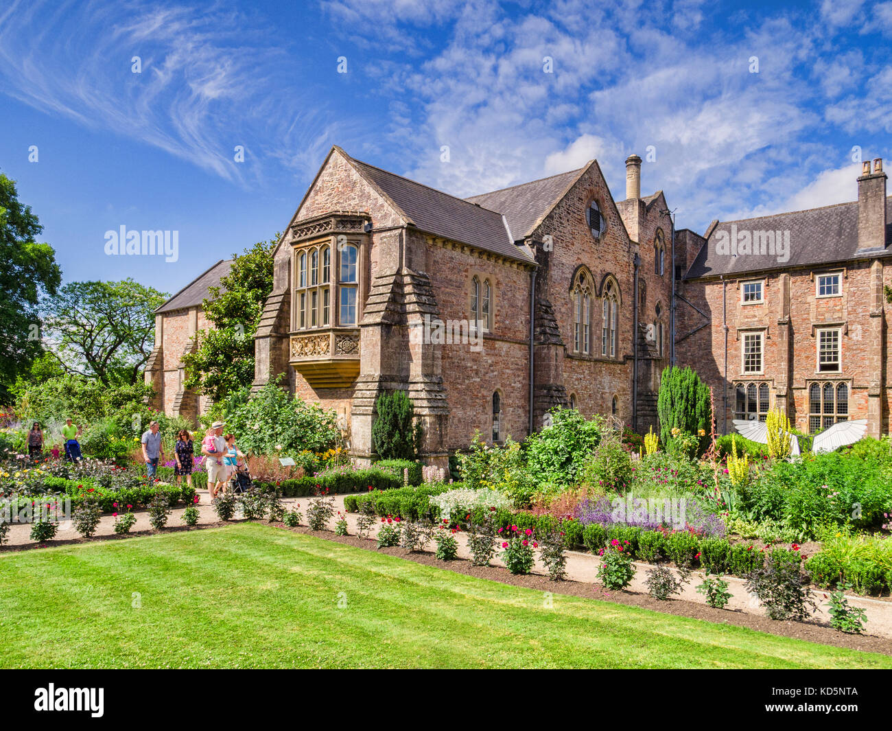 9 July 2017: Wells, Somerset, England, UK - Bishops Palace and Gardens in summer. Stock Photo