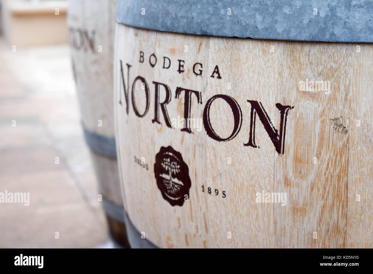 Barrels of wine from the Norton bodega, Mendoza, Argentina Stock Photo