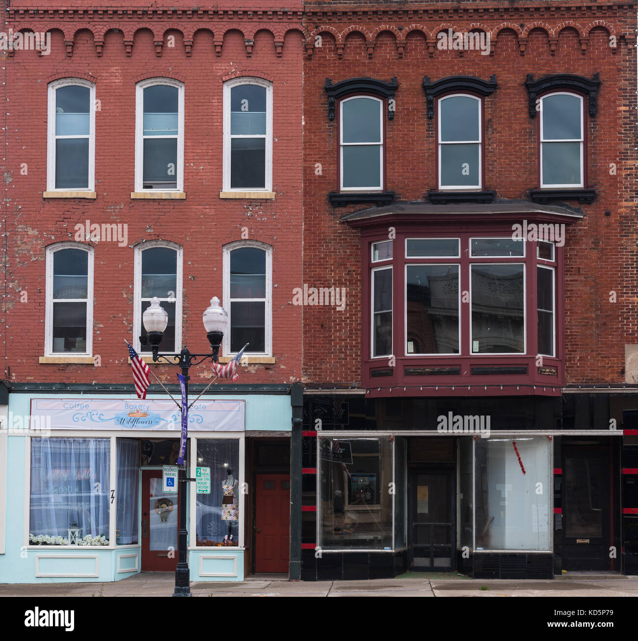 Seneca Falls, New York, USA Sept 30, 2017 Red brick storefronts on