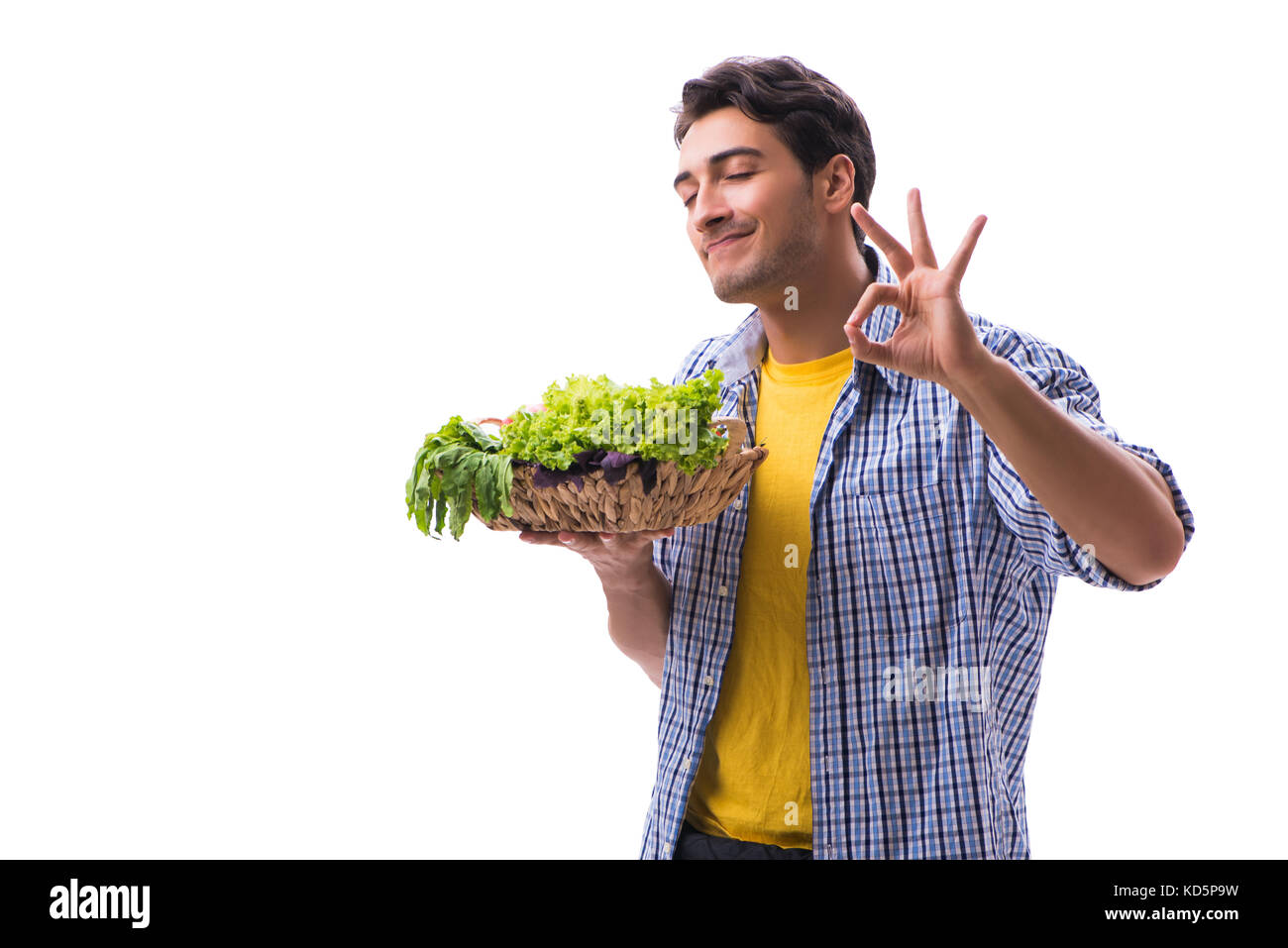 Man with basket of fruits and vegetables Stock Photo - Alamy