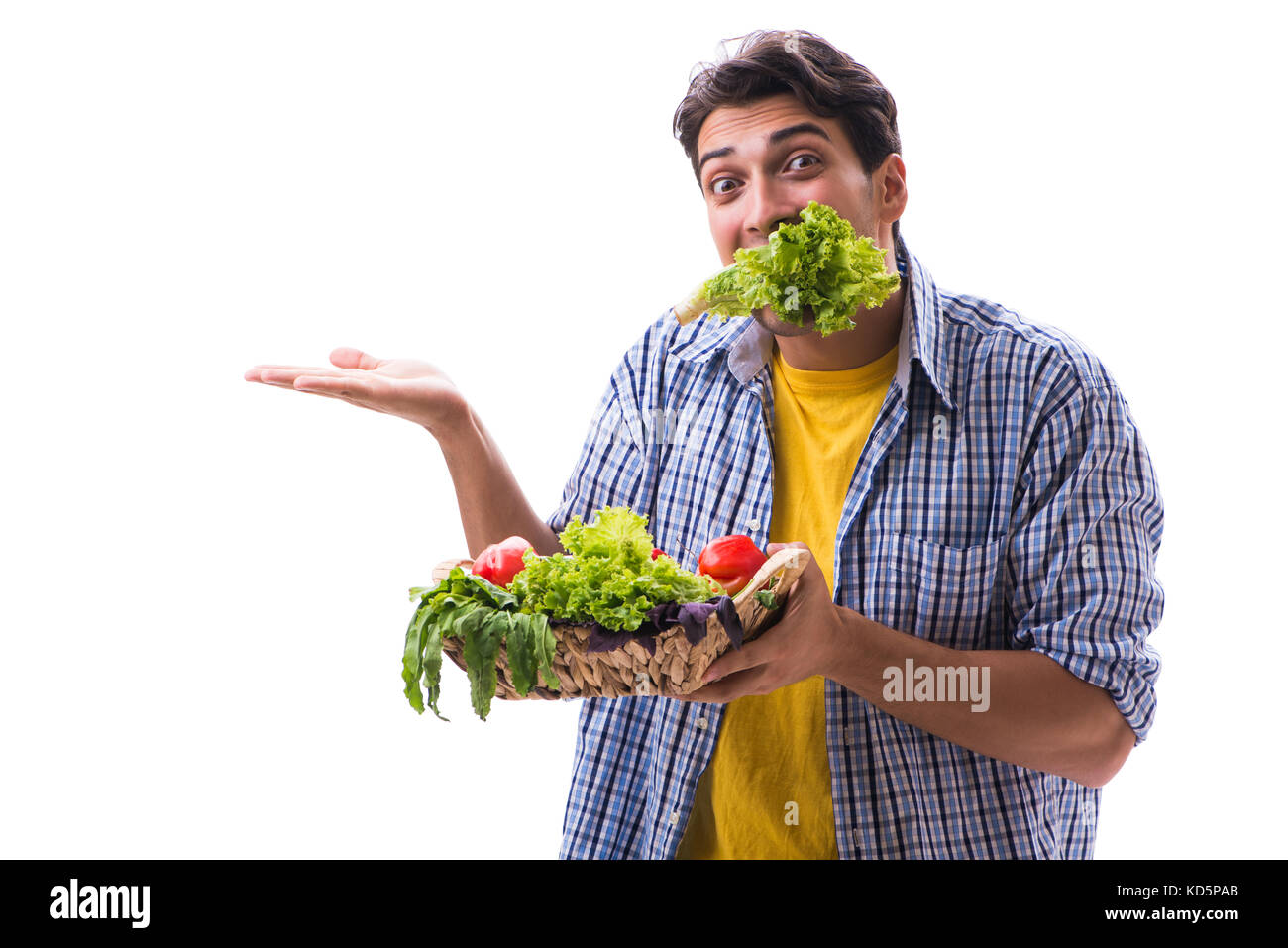 Man with basket of fruits and vegetables Stock Photo - Alamy