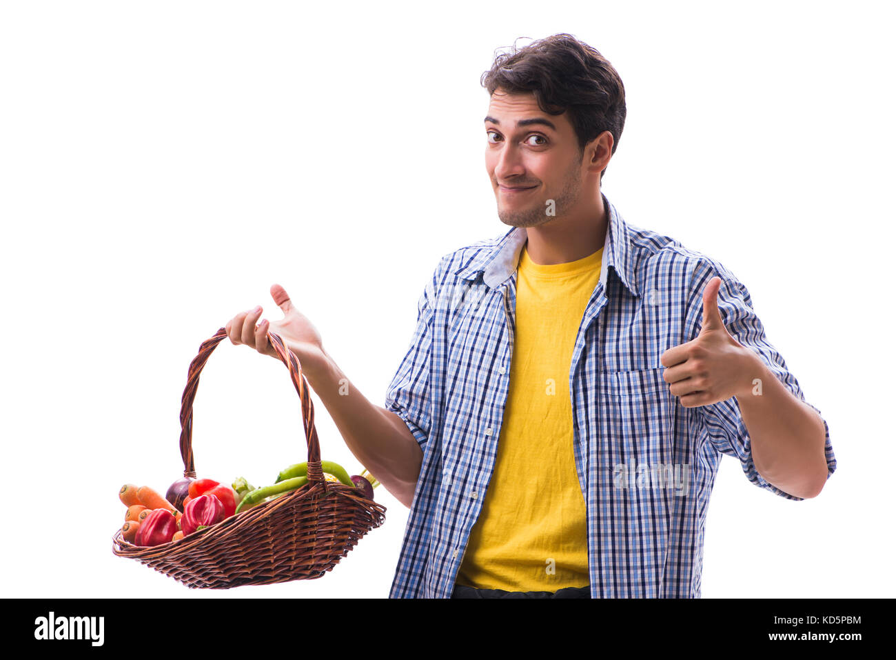 Man with basket of fruits and vegetables Stock Photo - Alamy
