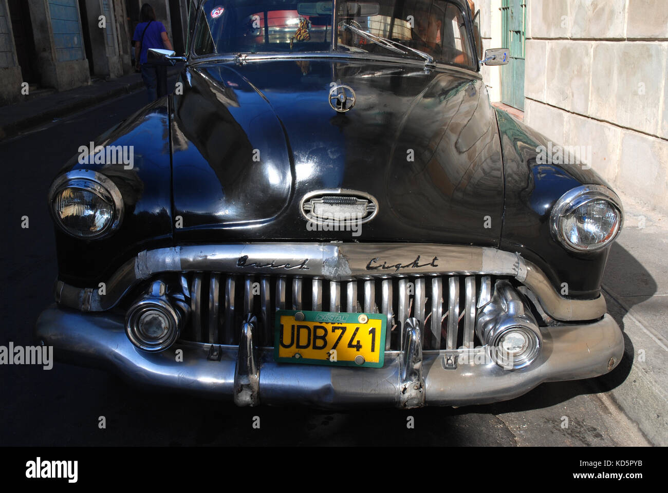 Front of Black Buick light, oldtimer car, Cuba Stock Photo