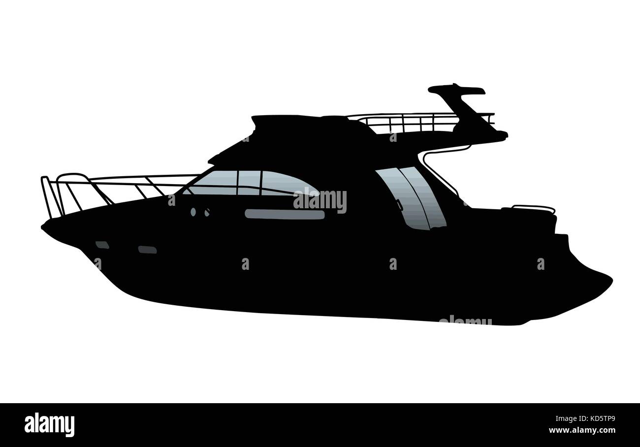 Cruising motor yacht silhouette on white background, vector Stock