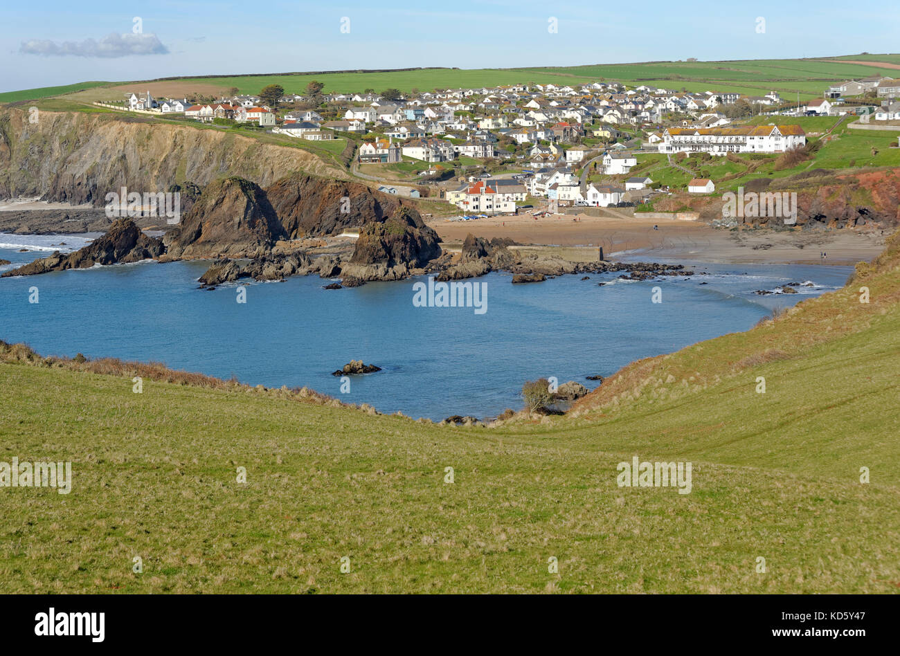 HOPE COVE VIEWED FROM THE SOUTH WEST COASTAL PATH Stock Photo