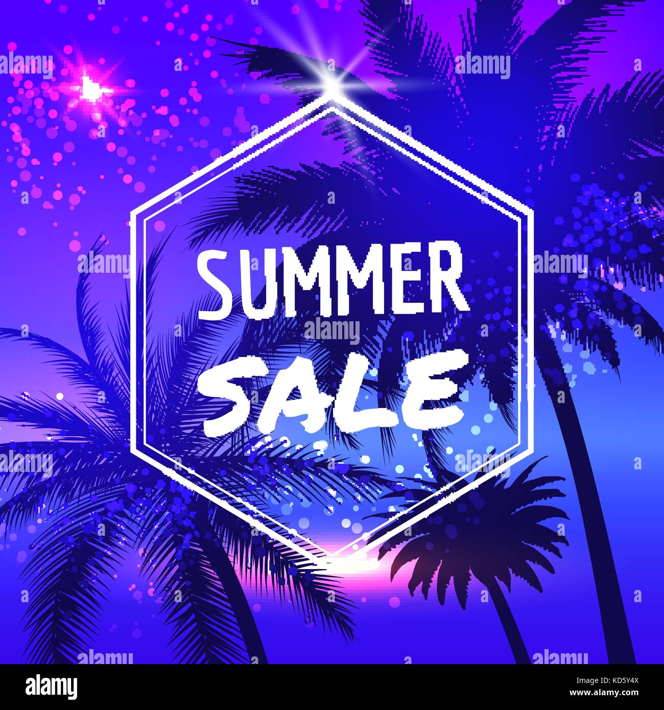 Summer sale poster with palm trees Stock Vector