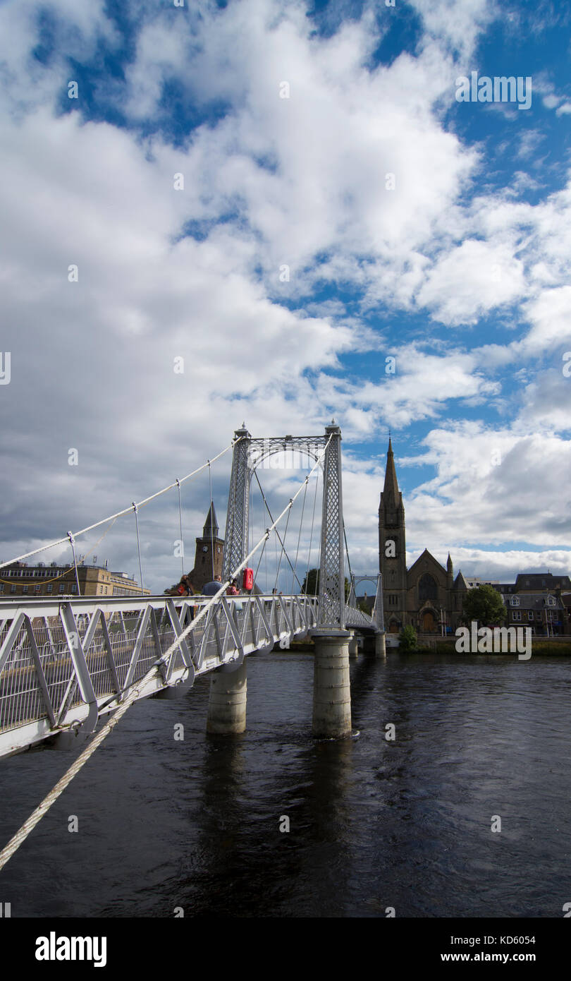 Greig Street suspension bridge, over the River Ness, Inverness Stock