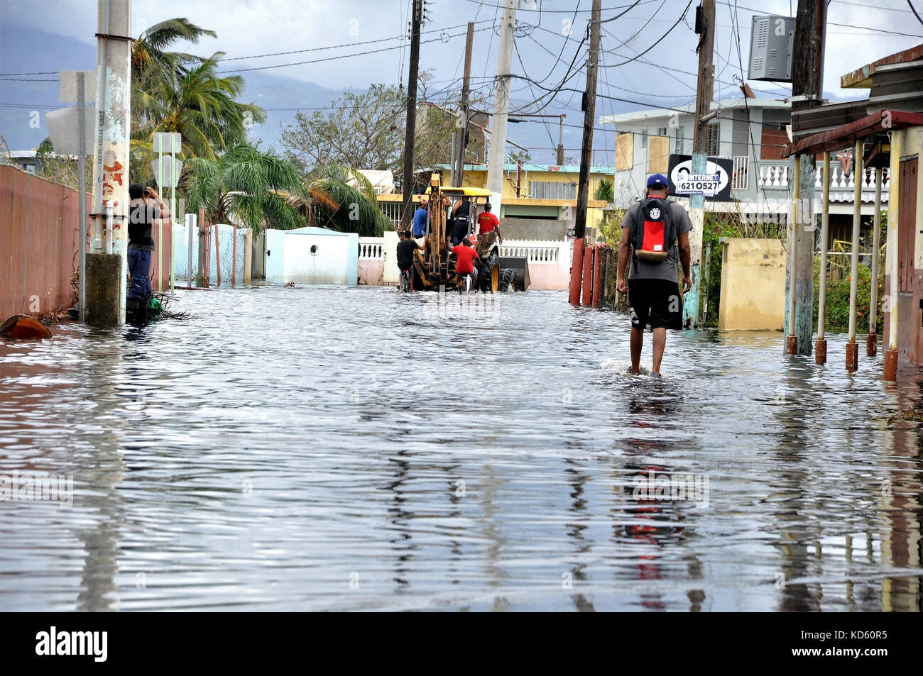 The areas affected by Hurricane María in the municipalities of Loiza, Canóvanas and surrounding areas. Personnel from the Federal Emergency Management Stock Photo