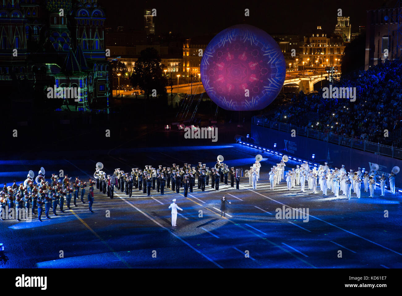 Performance of french singer Mireille Mathieu on International Military Tattoo Music Festival “Spasskaya Tower” in Moscow, Russia Stock Photo