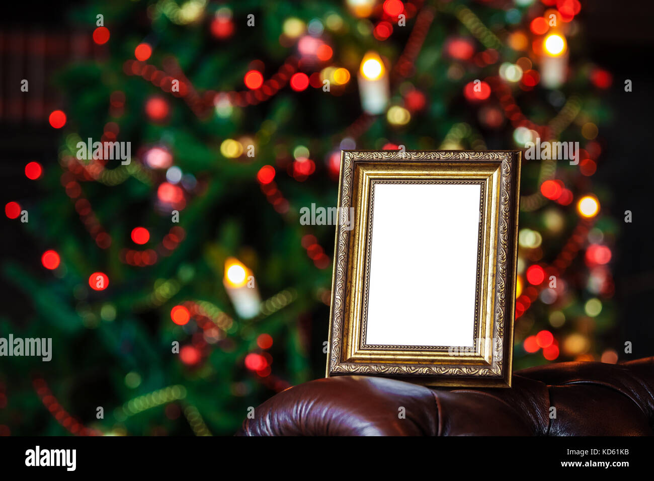 Photo frame in christmas decorated background Stock Photo - Alamy