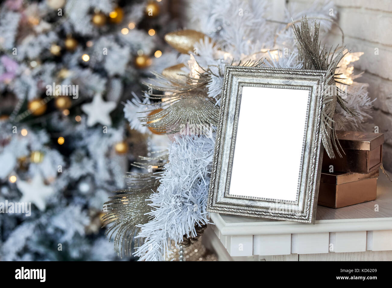 Photo frame in christmas decorated background Stock Photo - Alamy