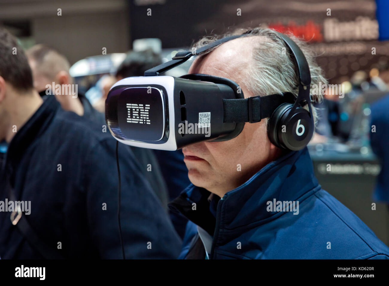 Man In Vr Headset On Ibm Company Stand On Exhibition Fair Cebit 17 Stock Photo Alamy