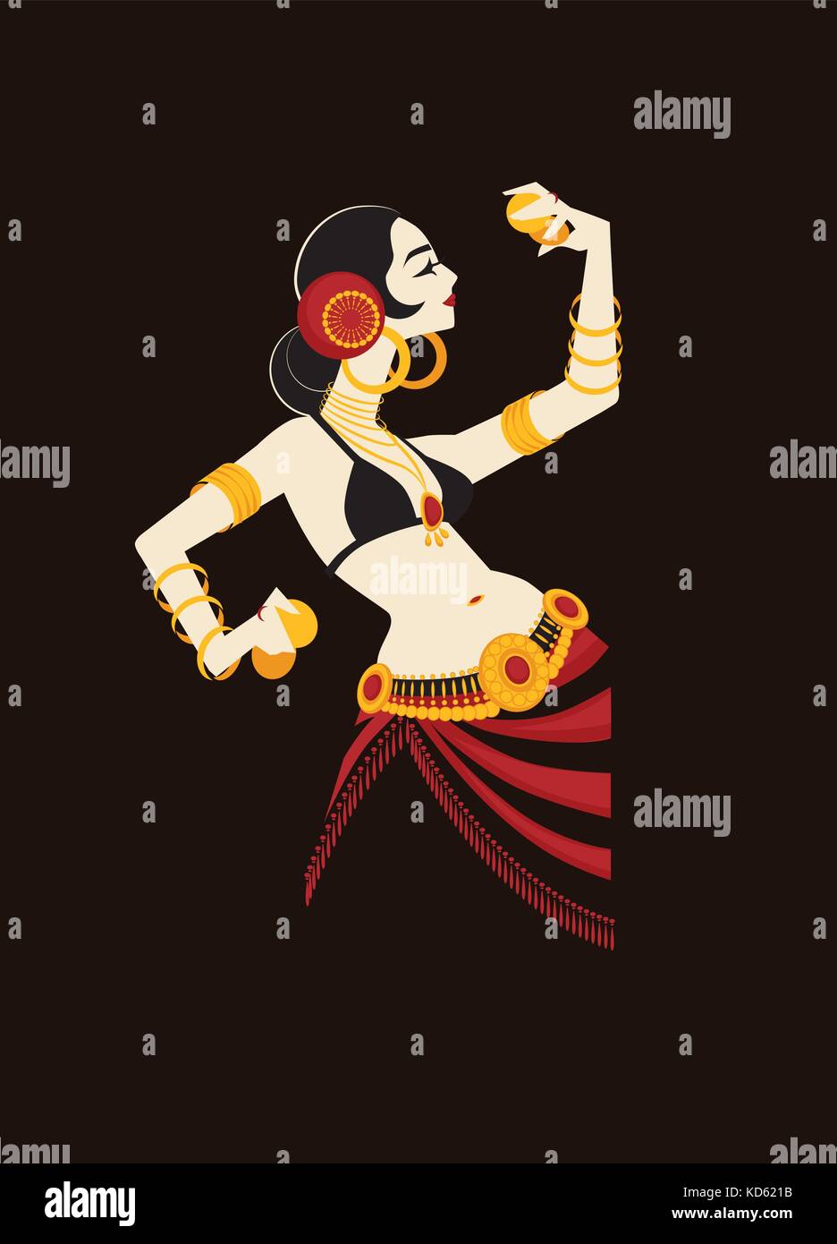 tribal belly dancer with cymbals holding expressive impressive p Stock Vector