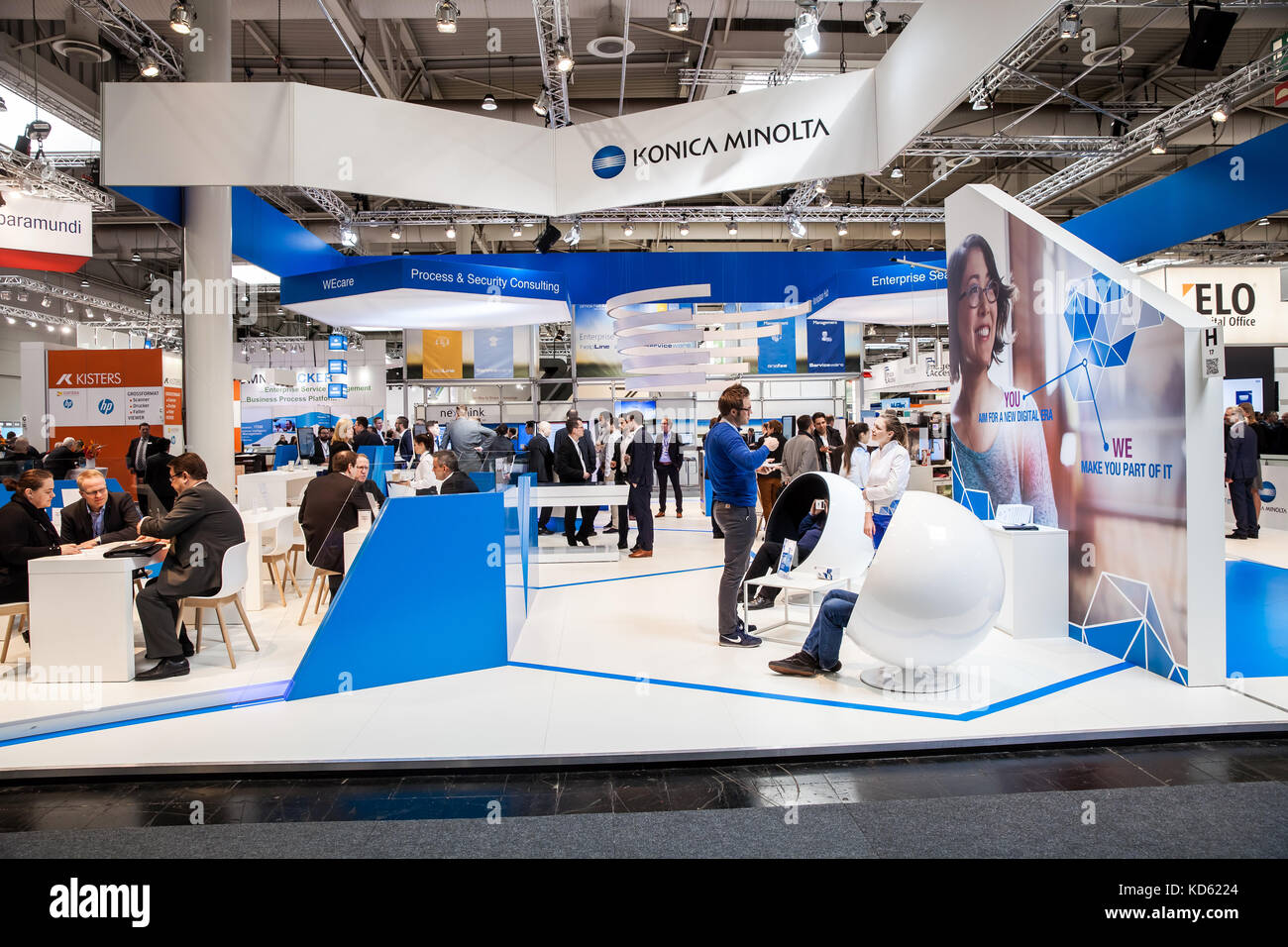 Konica Minolta company stand on exhibition fair Cebit 2017 in Hannover Messe, Germany Stock Photo